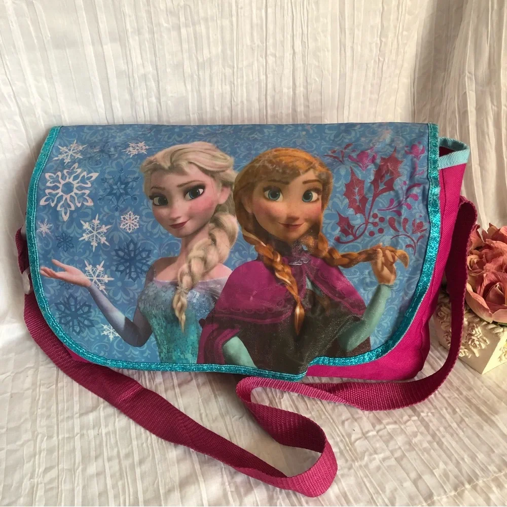 DISNEY Frozen Elsa & Ana girls backpack messenger tote book bag w/sparkles - Picture 1 of 16